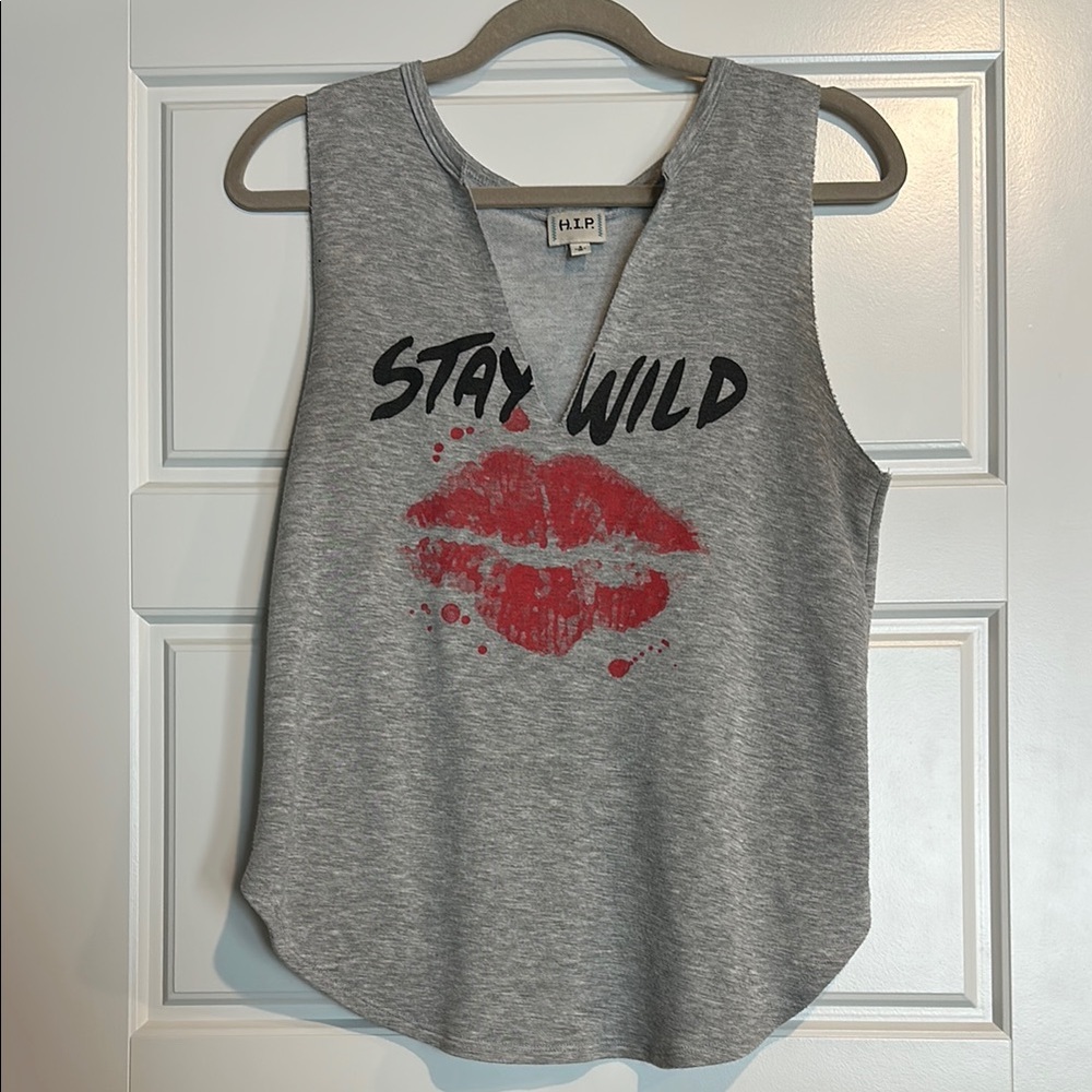 h.i.p. Gray Muscle Tee Graphic Cut Out